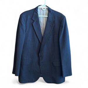 Vintage Johnny Carson Tailored Suit Blazer Blue Pinstripe 2 Button Sport Coat